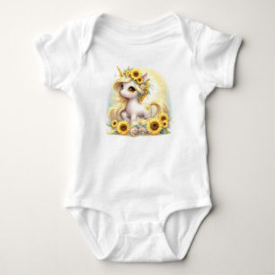 Body Para Bebé Camiseta de niña unicornio lindo y girasoles
