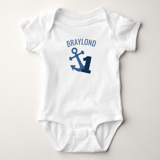 Body Para Bebé Camiseta de primer cumpleaños náutico (Anverso)