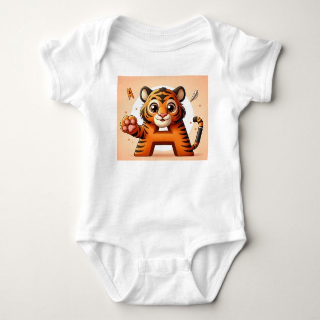 Body Para Bebé camiseta de tigre pequeño con una carta (Anverso)
