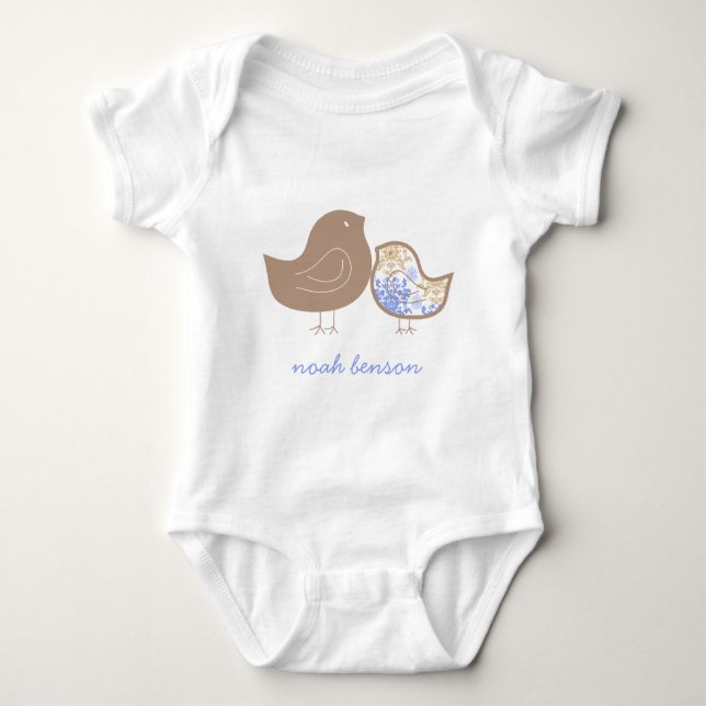 Body Para Bebé Camiseta dulce azul Whimsical Cute Damask (Anverso)