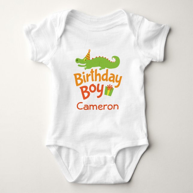 Body Para Bebé Camiseta Fiesta personalizada de Alligator Birthda (Anverso)