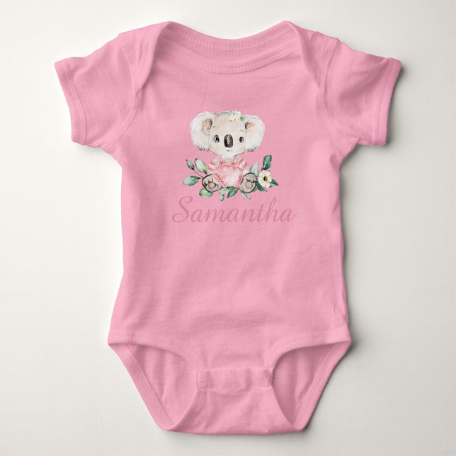 Body Para Bebé Camiseta Floral de Koala Personalizada para Cumple (Anverso)