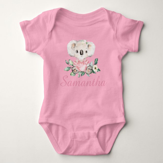 Body Para Bebé Camiseta floral personalizada de Koala por primer  (Anverso)