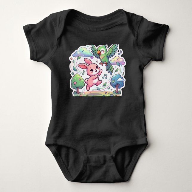 Body Para Bebé Camiseta infantil de conejito y loro lindos | Anim (Anverso)