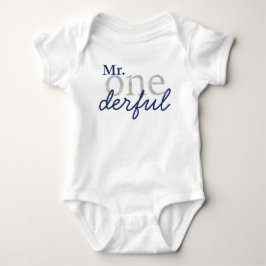 Body Para Bebé Camiseta Mr Onederful Azul y Bebé Plata Falso