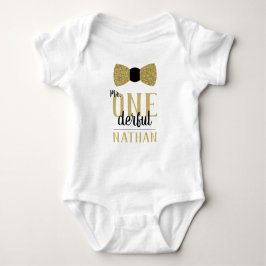 Body Para Bebé Camiseta Mr ONEderful Cumpleaños en Negro y Dorado