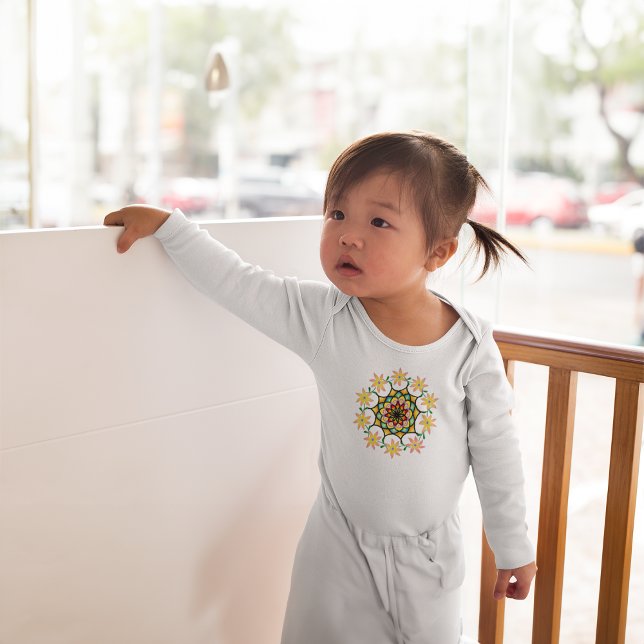 BODY PARA BEBÉ CAMISETA PARA BEBÉ CON DISEÑO DE MANDALA DE FLORES (Subido por el creador)