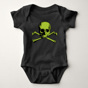 Body Para Bebé Camiseta Verde Calavera y Huesos Cruzados
