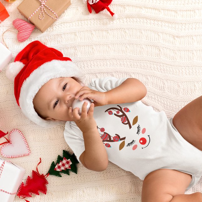 Body Para Bebé Cara de ciervo adorable con ornamentos en angulas (Adorable Deer Face with Ornaments on Antlers Baby Bodysuit)