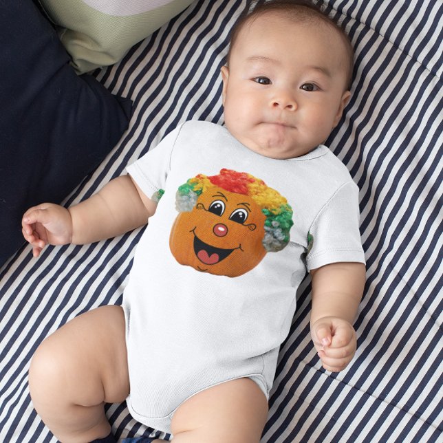 Body Para Bebé Cara de payaso Jack o' Lantern, Calabaza de Hallow (Jack o' Lantern Clown Face, Halloween Pumpkin Baby Bodysuit)
