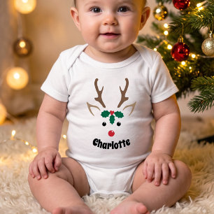 Body Para Bebé Cara de Reno Adorable Navidad con Nombre Persona