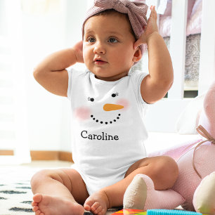Body Para Bebé Cara Feliz de Muñeco de Nieve Personalizado Nombre