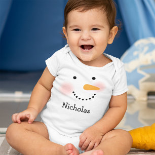 Body Para Bebé Cara Feliz de Muñeco de Nieve Personalizado Nombre