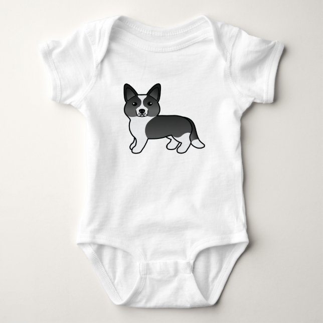 Body Para Bebé Cardigan Blanco Y Negro Corgi Cartojo Perro (Anverso)