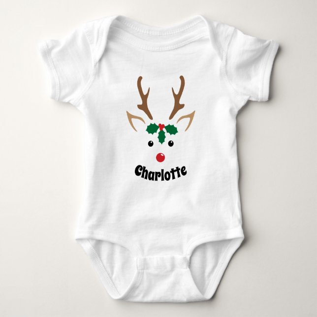 Body Para Bebé Cariño Cara de Reno | Navidad Personalizada (Anverso)