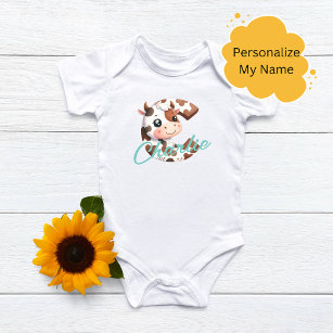 Body Para Bebé Carta de vaca adorable C Traje para bebé con nombr