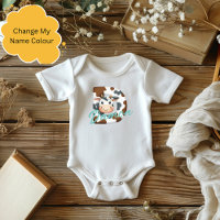 Carta de vaca adorable D traje de bebé con nombre