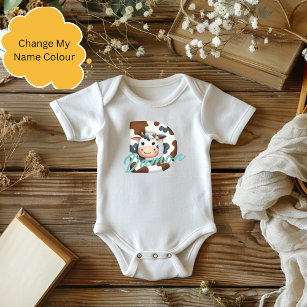 Body Para Bebé Carta de vaca adorable D traje de bebé con nombre 