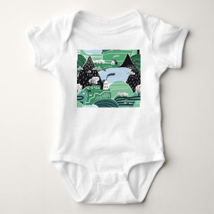 Body Para Bebé Casas escandinavas, árboles, ilustracion montañoso