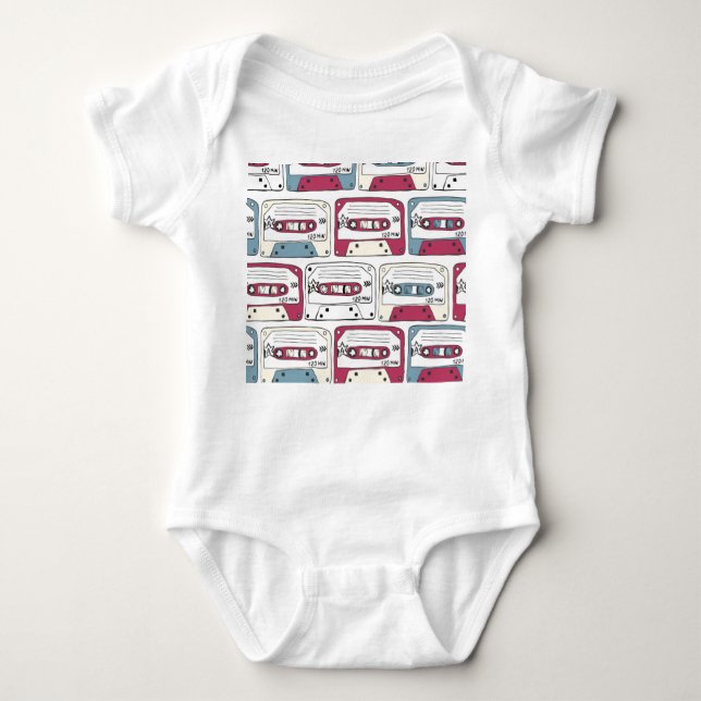 Body Para Bebé Casetes de música retro: Patrón de fondo de rock (Anverso)