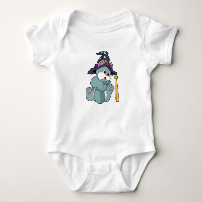 Body Para Bebé Cat as Wizard with Magic wand & Hat (Anverso)