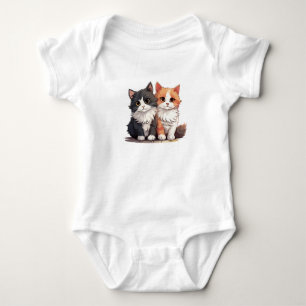 Body Para Bebé Cat Duo T-Shirt Gra de gatos Adorables negros y