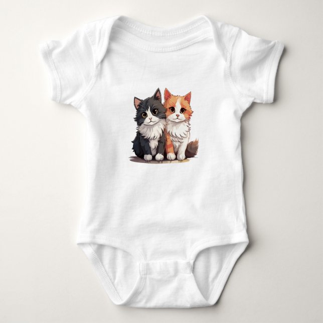 Body Para Bebé Cat Duo T-Shirt | Gra de gatos Adorables negros y  (Anverso)