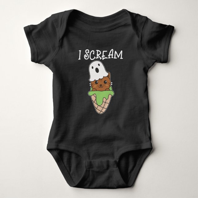 Body Para Bebé Cat Halloween Ghost I Scream Ice Cream Pun (Anverso)
