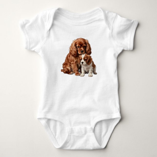 Body Para Bebé Cavalier Spaniel Ruby y su cachorro Blenheim (Anverso)