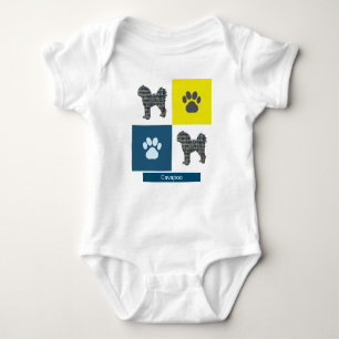Body Para Bebé Cavapoo Dog & Paw Y&B Grid Square Baby Bodysuit