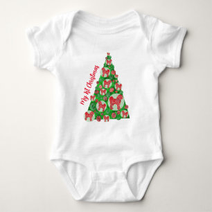 Body Para Bebé Cavapoo Perro Silhouette Árbol de Navidad Rojo