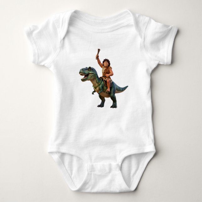 Body Para Bebé Caveman Riding Dinosaur Cartoon Image (Anverso)