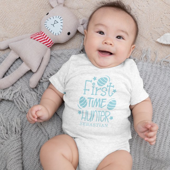 Body Para Bebé Cazador de huevos de Pascua personalizado adorable (Personalized Cute Easter First Time Egg Hunter Baby Bodysuit)