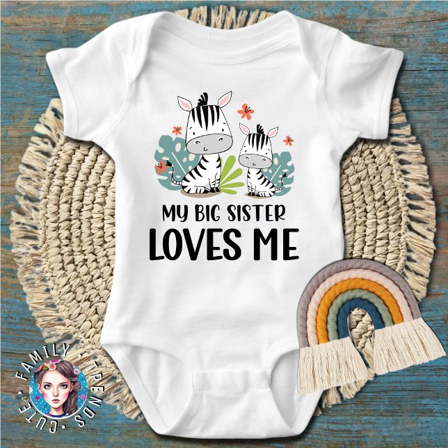 Body Para Bebé Cebra Mi Hermana Mayor Me Ama (Zebra My Big Sister Loves Me Baby Bodysuit)