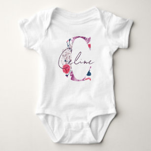 Body Para Bebé Celine Baby Name Flower Script Vintage Floral C