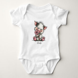 Body Para Bebé Cerdito adorable con Hibisco Rosa
