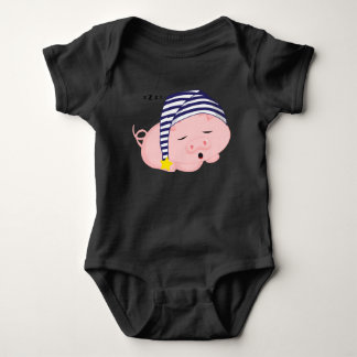 Body Para Bebé Cerdito Rosa Lindo Durmiendo con Gorro de Dormir