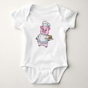 Body Para Bebé Cerdo como chef con Plata y Pastel