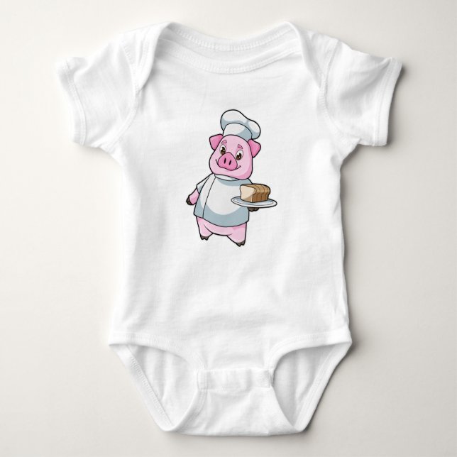 Body Para Bebé Cerdo como chef con Plata y Pastel (Anverso)