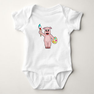 Body Para Bebé Cerdo en pintura con pincel y color
