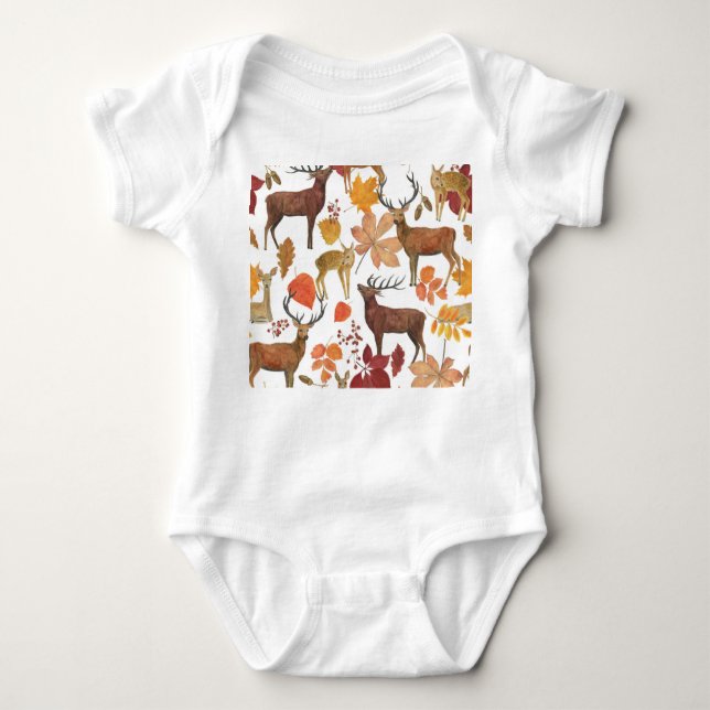 Body Para Bebé Cervezas, hojas de otoño: patrón de acuarela. (Anverso)