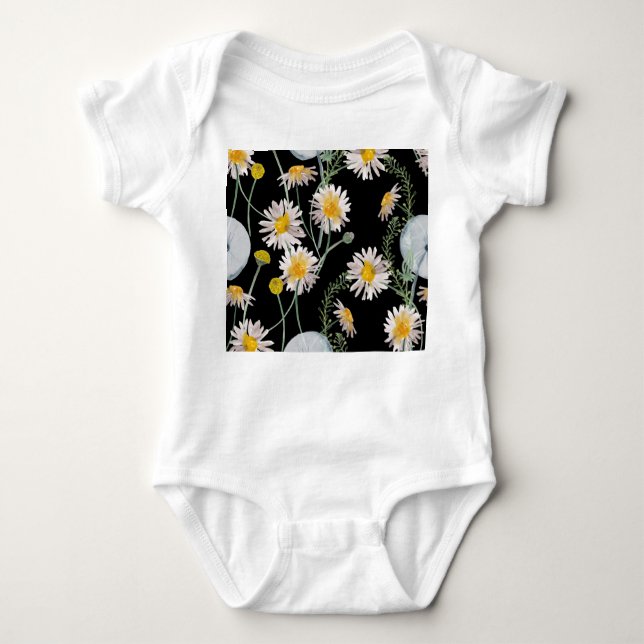 Body Para Bebé Chamomile, patrón de acuarela de diente de león (Anverso)