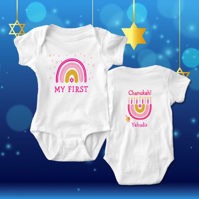 Body Para Bebé Chanukah Cute Personalizado Menorah Rainbow (Subido por el creador)