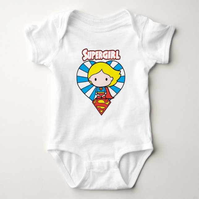 Body Para Bebé Chibi Supergirl Starburst Heart and Logo (Anverso)
