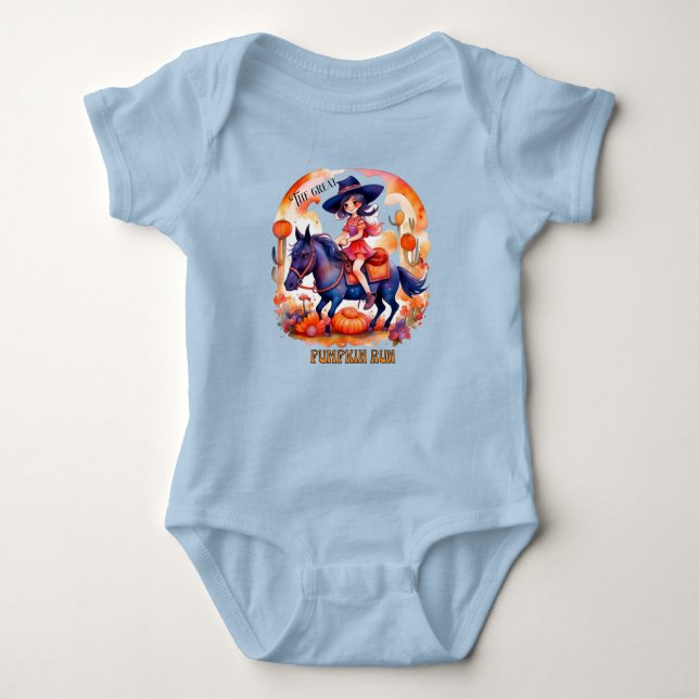 Body Para Bebé Chica a Caballo Gran Carrera de Calabaza Halloween (Anverso)
