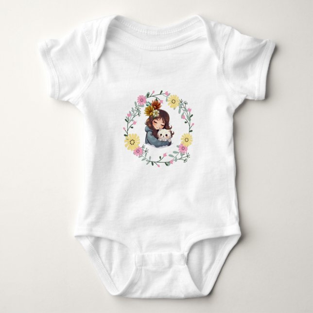 Body Para Bebé Chica amante del gato Flor Crown Baby Bodysuit (Anverso)