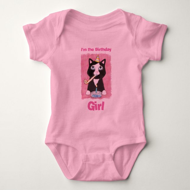 Body Para Bebé Chica de cumpleaños Tuxedo Cat (Anverso)