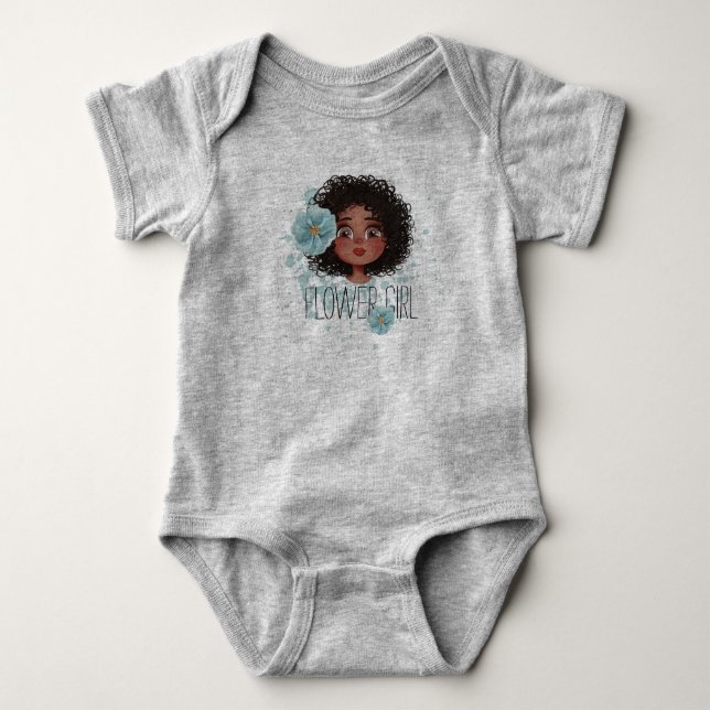 Body Para Bebé Chica de flores gris, traje de bebé azul (Anverso)