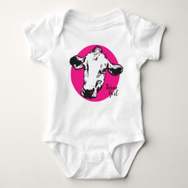 Body Para Bebé Chica de granja Cow Rosa Baby Bodysuit (Anverso)