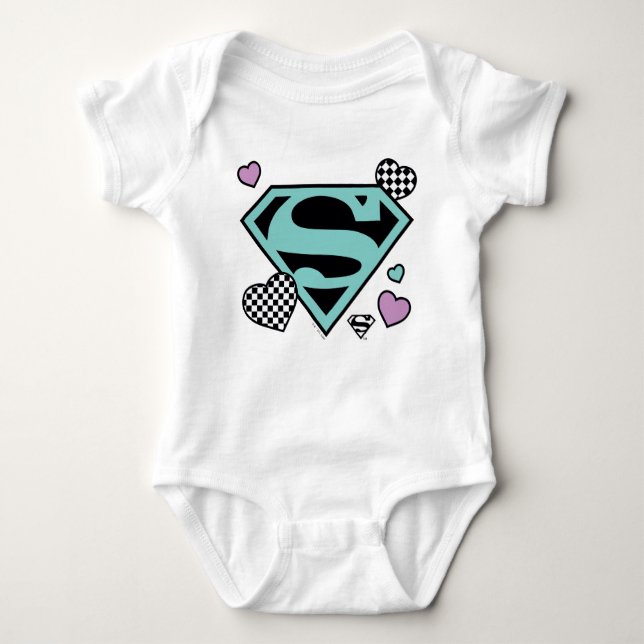 Body Para Bebé Chica de patinaje Supergirl Hearts S-Shield (Anverso)